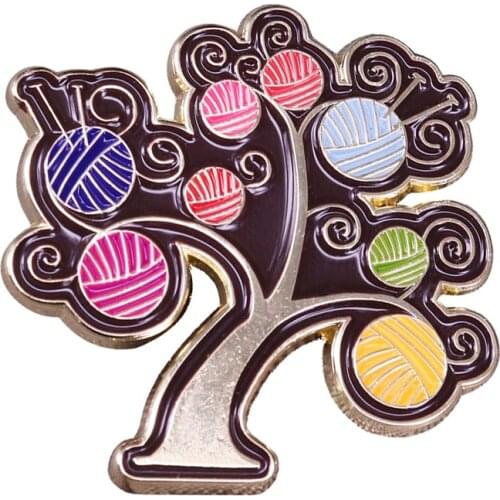 Pretty Tree of Life Brooch Tree with Balls of Yarn and Knitting Needle Detail Pin Great Fun Gift for A Knitting Enthusiast