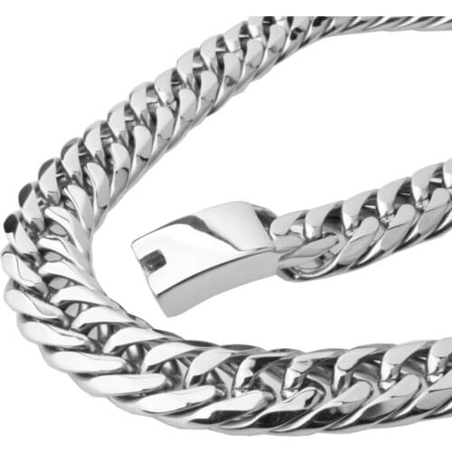 Top Polishing Silver Color 16mm Wide Double Stainless Steel Curb Cuban Link Chain Strong Mens Necklace Or Bracelet 7-40" Choose