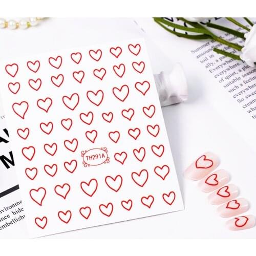 Black Red 3D Nail Sticker Self Adhesive Love Heart Star French Pattern Nail Decals Slider DIY Nail Art Decoration