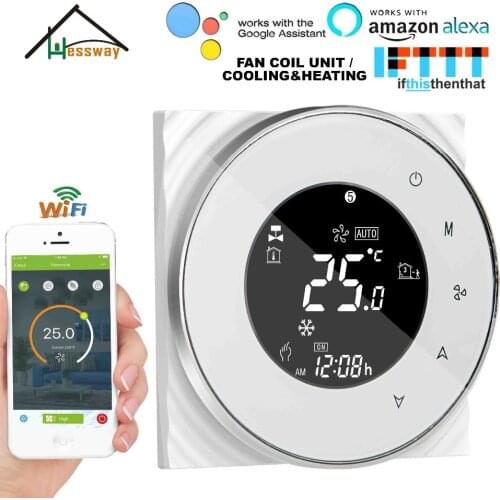 HESSWAY 4pipe 2pipe cooling heating digital temperature controller thermostat WIFI TUYA APP for 3 speed fan coil units