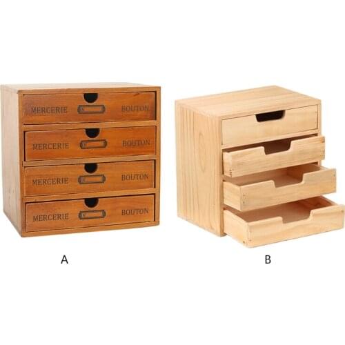 Wooden Retro 4 Layer Drawer Storage Box Retro Desktop Dividers Organizer Cosmetic Jewelry Rustic Shelf Cabinet Home Tabletop Dec