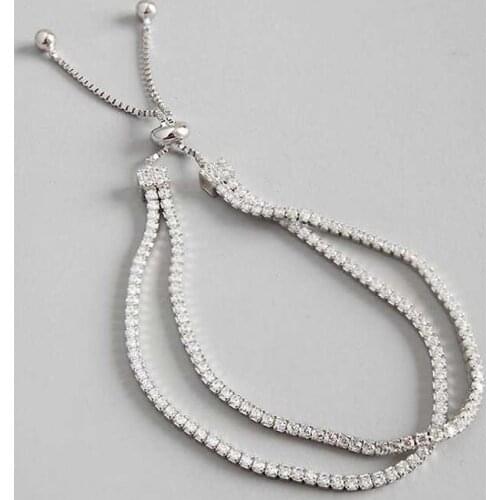 Double Layer Box Chain Pure 925 Sterling Silver Womens Bracelet Cubic Zircon Bracelets Girl Fine Jewelry Decoration YBR061