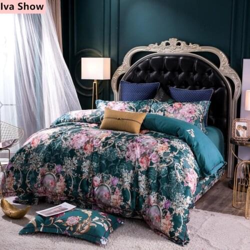 European Jacquard Duvet Cover+Blue Print Bed Sheet+ Sanding Pillowcase Luxury Long-staple Cotton Bedding Set Queen/King Size Bed