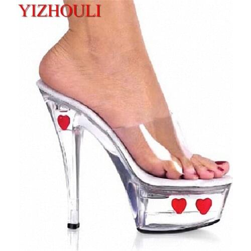 2018 Fetish High Heels 15cm Stiletto Platform Shoes Transparent Slipper Shoes Wedding High Quality Dance Shoes