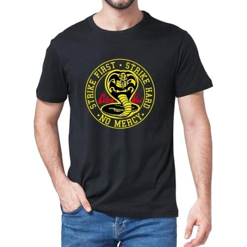 Unisex 100% Cotton Cobra Kai No Mercy Strike First Strike Hard 80s Karate Kid Movie Mens T-Shirt Gift Women Top Casual Soft Tee