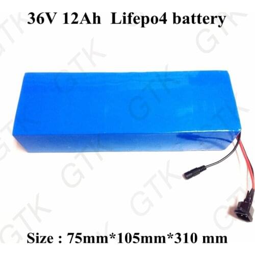 GTK electric bike battery 36v 12ah lifepo4 e-bike battery pack with BMS electric bicycle battery 36v + charger