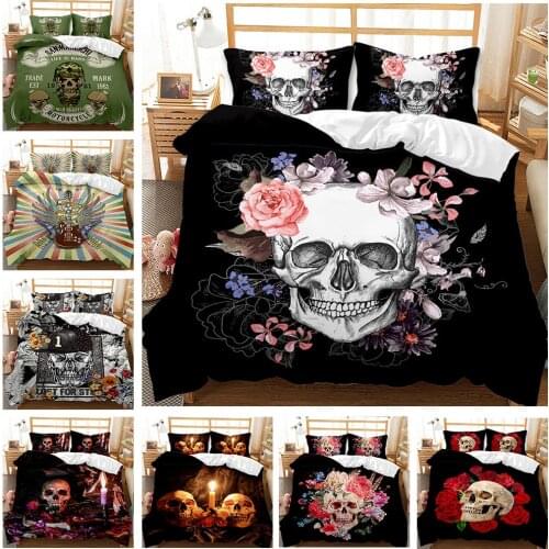3D Romantic Gothic Heart Sugar Skull Printed Bedding Set Skeleton Love Adult Comforter Duvet Covers with Pillowcase