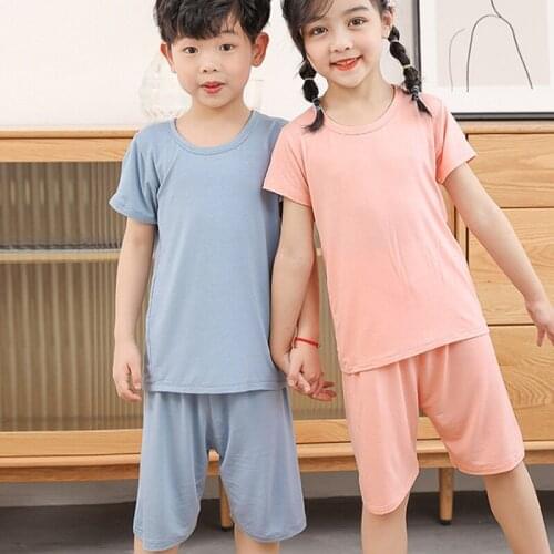 Summer Kids Modal Nightwear Baby Pajamas Set for Girls Boys Short Sleeve Pijamas Suit Tops+Short Pants Pajama Set
