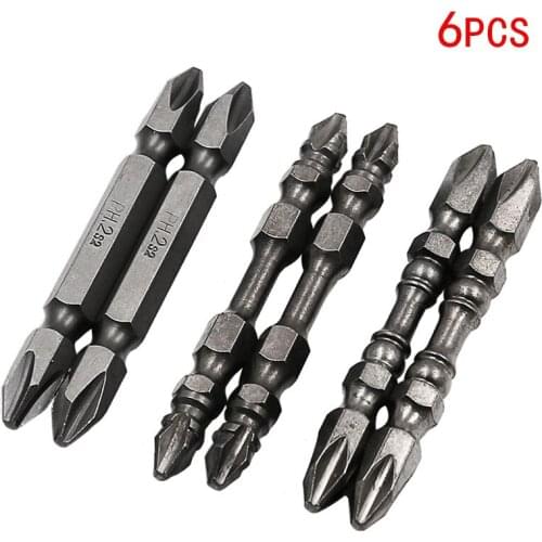 6pcs 65mm double Head Magnetic Screwdriver Bit Anti-Slip S2 PH2 1/4" Hex Shank Electric Screw Driver For Power Tools