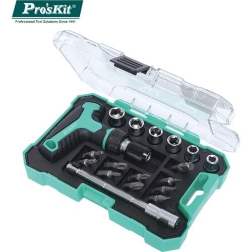 ProsKit SD-2320M 18 in 1 T-Handle Mini Ratchet Screwdriver Set with 6 Sleeves Adjustable Long Rod Multifunctional Tools
