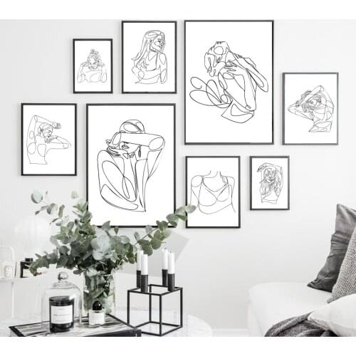 Fashion Vintage Sexy Line Girl Wall Art Canvas Painting Nordic Posters And Prints Abstract Wall Pictures For Living Room Decor