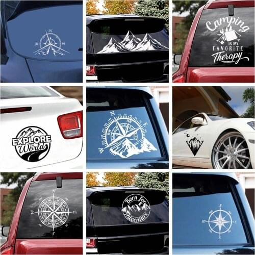 Fashion Compass and Mountains Car Sticker Art Pattern Decors For Car Body Window Glue Decoration Vinyl Stickers Accessories