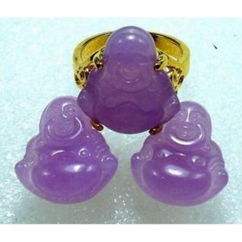 Fashion Chinese Style Purple Jade Buddha Stud Earrings Ring Jewelry Set