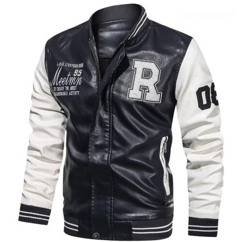 Autumn Winter Jacket Men Embroidery Baseball Jackets Pu Leather Coats Slim Fit College MaleLuxury Fleece Pilot Leather Jackets