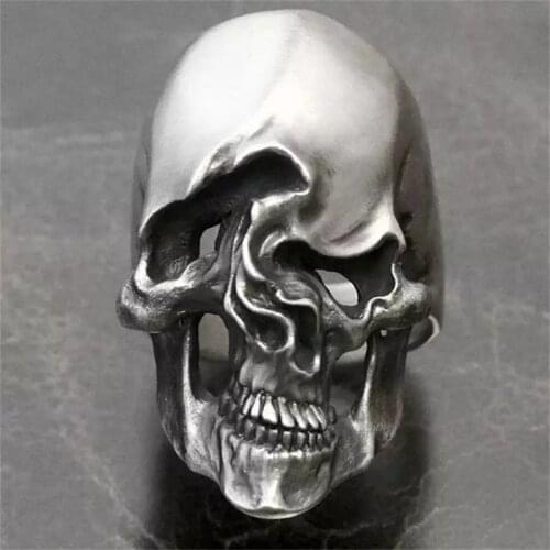 Mens Vintage Stainless Steel Tube Silver Color Ring Fashion Skull Ring Mens Jewelry Punk Gothic Cycling Domineering Ring