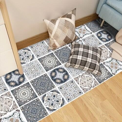 Retro Pattern Floor Stickers Tile Anti-Slip Self-Adhesive Waterproof Wall Stickers Bathroom Kitchen Decals for Furniture