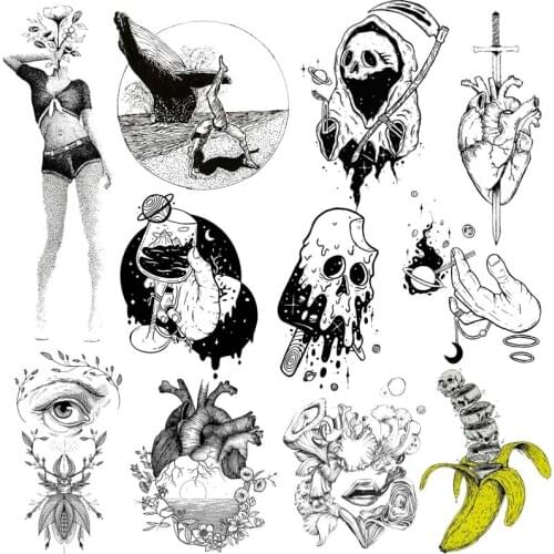 Punk Patches For Clothes DIY Iron-On Transfers For Clothing Vinyl Heat Transfer Black and white Stickers On Clothes DIY Applique