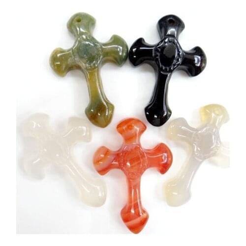 Natural stone Quartz crystal Turquoises tiger eye agates cross pendant for diy jewelry Making necklace Accessories