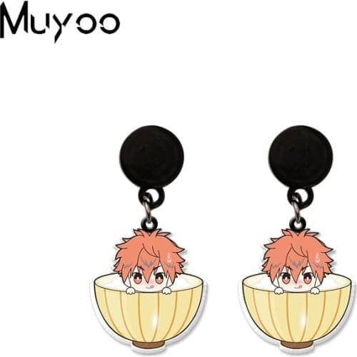 New Arrival Volleyball Boys Anime Haikyuu!! Characters in the Bowl Epoxy Acrylic Print Drop Handmade Jewelry Stud Earrings