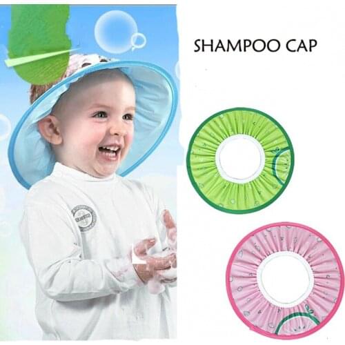 New Fruits Pattern High Elasticity Eva Soft Adjustable Kids Shower Cap Waterproof Earmuffs Baby Wash Hair Hat Circle Shampoo Cap