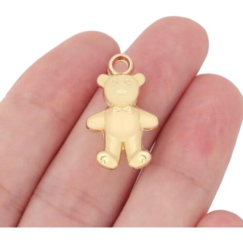 10 x Gold Tone 3D Teddy Bear CCB Plastic Charms Pendants for DIY Jewelry Making Accessories 26x16mm