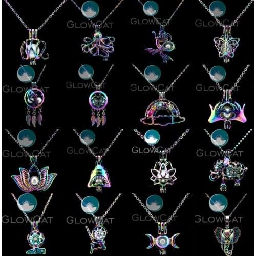 Rainbow Amulet Triple Moon Goddess Cage Necklaces Dreamcatcher Butterfly Lotus Flower Chain Women Choker Jewelry Wholesale