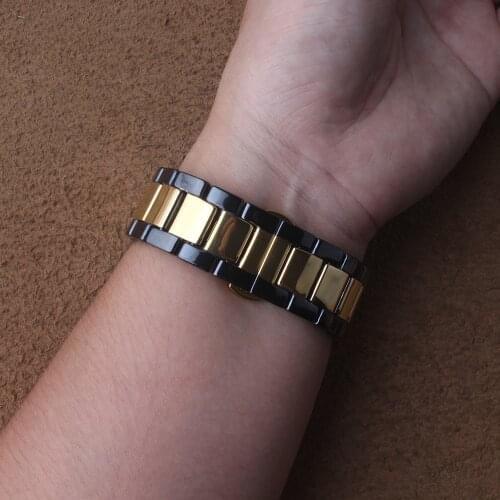 High quality Watchband Ceramic Strap metal clasp 18mm 20mm 22mm Black with Gold Rosegold for Mens Ladys watch bracelet Accessory