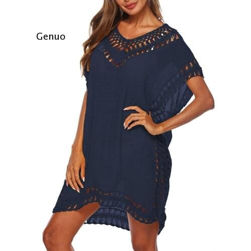 Sexy Women Loose Beach Dress Tunic Solid Bikini Cover Up Swimsuit Beachwear Swimwear Hollow Out Beach Dress