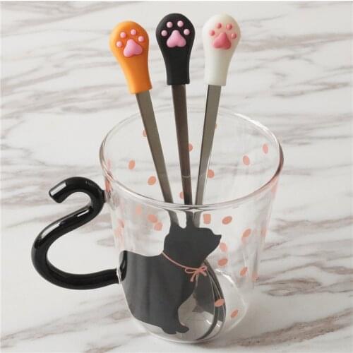 Silicone Head Cats Claw Stainless Steel Long Handle Stirring Small Spoon Creative Coffee Spoon Tableware Kitchen Supplies