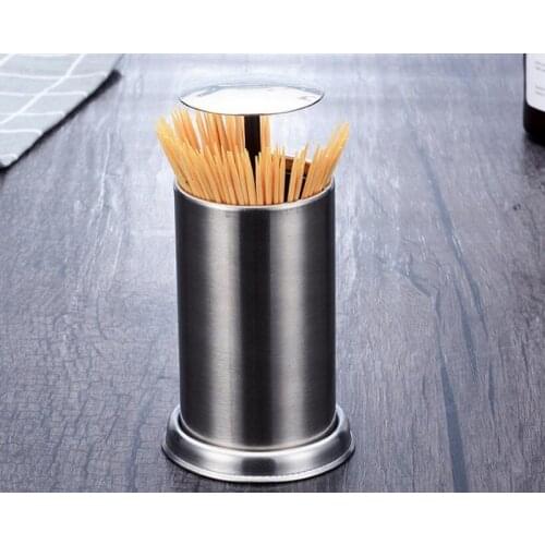 Press type luxury hotel toothpick Holders Creative automatic cover stainless steel toothpick tube anti-Dust toothpick cans