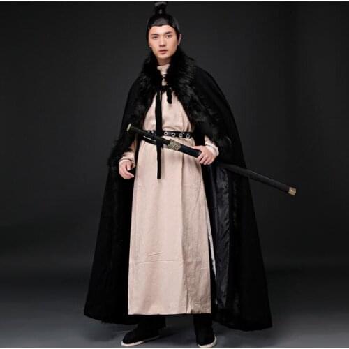 Xiake martial arts Film and TV ancient costume Cape troupe film studio realistic long fur collar cosplay stage cool performance