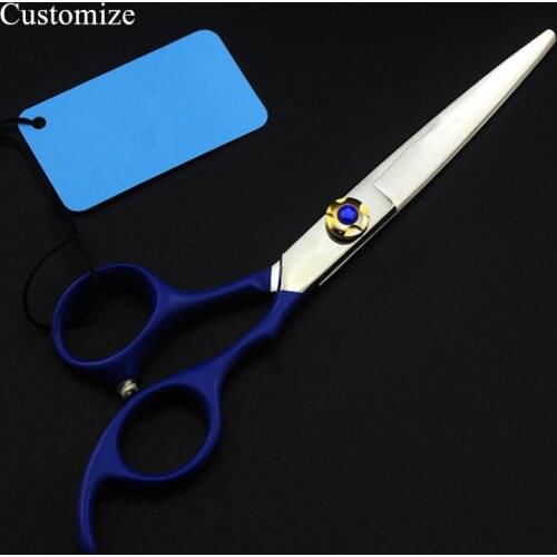 Customize japan 440c 6 inch blue cut hair salon scissors cutting barber makas hair scissor Thinning shears hairdressing scissors