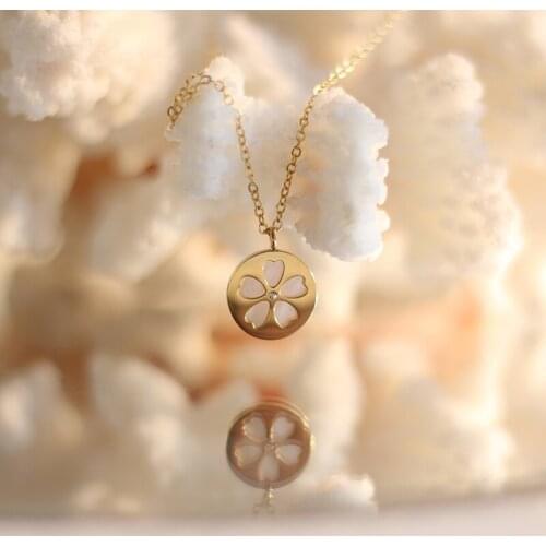 YUN RUO Yellow Gold Color Shell Peach Blossom Choker 316l Stainless Steel Jewelry for Woman Neckalce Factory Price Never Fade