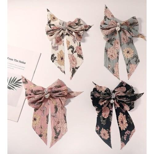 New Personality Fashion Bow Hairpin Fresh Headdress Tie Ponytail Spring Clip Streamer Hair Accessories Headdress Women SY123