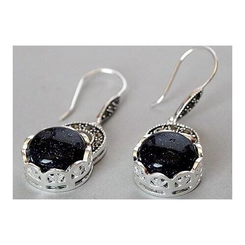 Charm ladys 925 Sterling CZ blue sand stone Marcasite Earrings