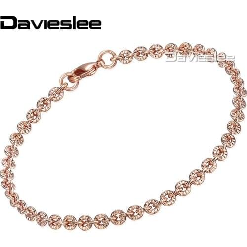 585 Yellow Rose Gold Filled Womens Bracelet Chain Cut Rolo Round Link 3mm 18cm 20cm 23cm