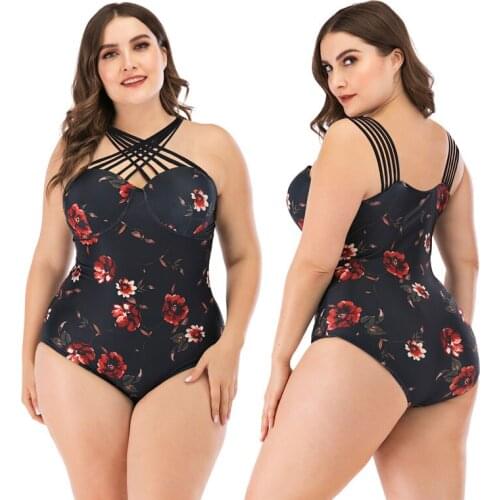 L-4XL Plus Size Bikini Print Halter Swimsuit Women Large Sizes Swimwear Retro Bathing Suit High Waisted Swimsuit Strappy Bikini