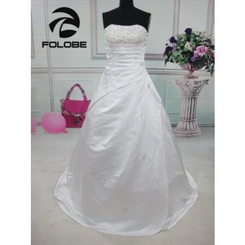 Elegant Satin Strapless Sequin Beading Vestidos De Novia Backless Pleats A-Line Long Wedding Dresses Robe De Mariee Bridal Gowns