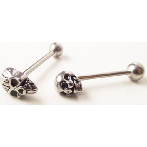 1 Piece 1.6x18mm Skull Logo Stainless Steel Tongue Rings Star Labret Ring SEX Tongue Nipple Ring Barbell Body Piercing Jewelry
