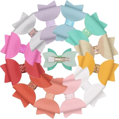 1 PC Girls Glitter Bows with Clips Children Hairpins Kids Barrettes 3 Inch Bow Pu Leather Kids Rabbit Ears Hairpins Hairgrips