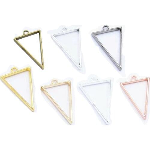 10pcs 25*39mm 7 Colors Alloy Jewelry Accessories Triangle Charm Hollow Glue Blank Pendant Tray Bezel
