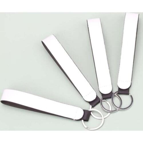 10pcs Sublimation DIY White Blank PU Leather Long strip Keychain