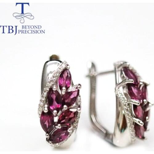100% Natural brazil rhodolite garnet clasp earring ring marquise 3*6mm 6ct 925 sterling silver fine jewelry for women nice gift
