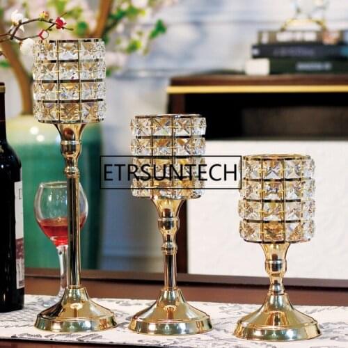3pcs/set Metal Golden Single Candle Crystals Holder Wedding Candelabra centerpiece home decoration candlesticks