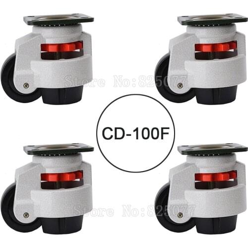 4PCS CD-100F Load Bearing 750kg/pcs Level Adjustment MC Nylon Wheel and Aluminum Pad Leveling Caster Industrial Casters JF1554