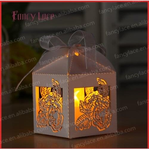 50PCS New Items Chocolate Box Wedding Candy Boxes Rose Laser Cut Wedding Favor Gift Box with Ribbon, Party Favor, Wedding Favor