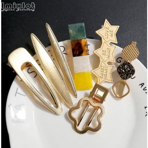 7 Styles Hollow Flower Stars Geometric Barrettes Clips for Women Hair Side Bobby Pins Ponytail Hairpins Girls Metal Hairclips