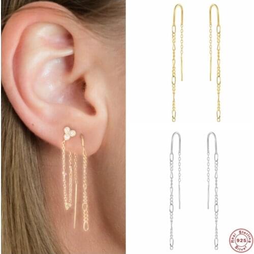 Aide 925 Sterling Silver Long Chain Tassel Threader Earrings For Women Piercing Dangle Earrings Luxury Rock Ohrringe Pendiente