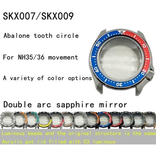For Seiko SKX007 Watch Case Suitable for NH35A/NH36A/4R35/6R35 Movement Modified 42.3mm Sapphire Glass Watch Accessories
