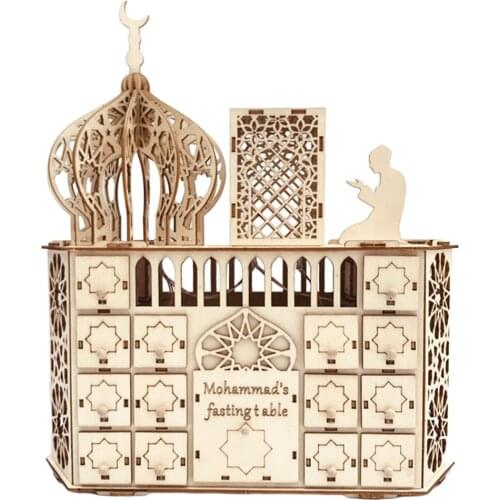 Eid Mubarak Calendar DIY Ramadan Ornaments Wooden Drawer Party Decor